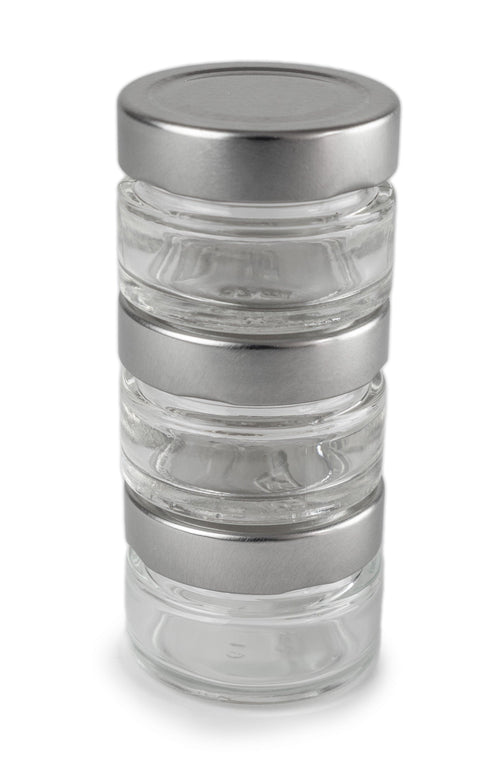 3 Glasbehälter für Pfefferriegel & Filzstift „Maestro“