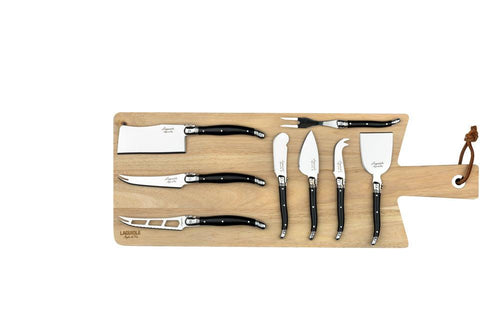8 Käsemesser schwarz mit Holz-Servierbrett 'Premium Line'